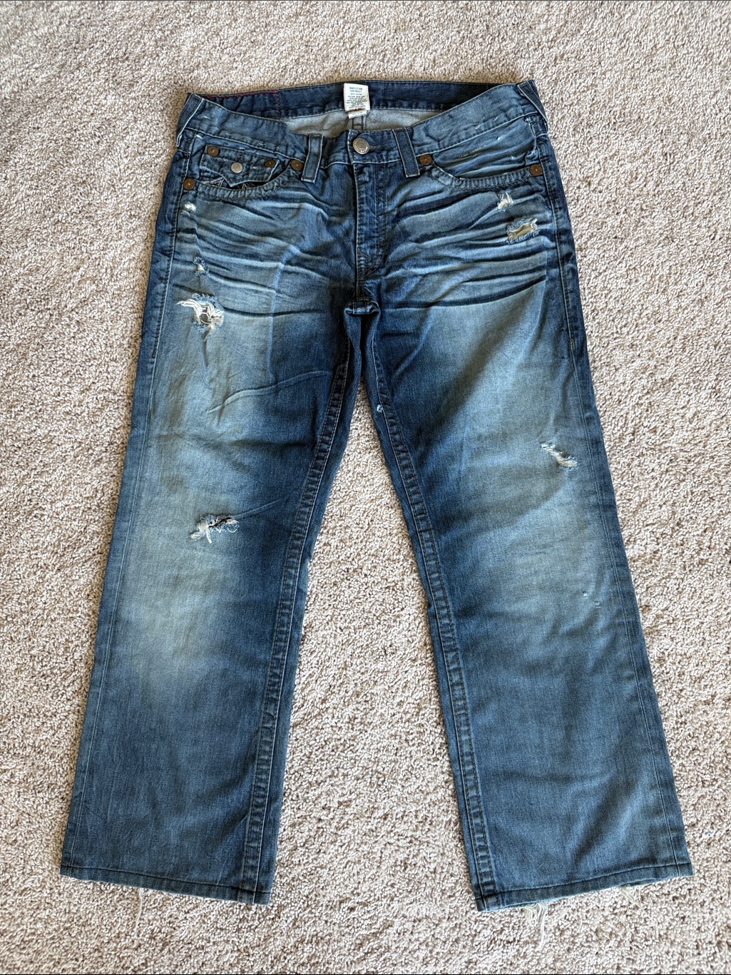 True Religion Rainbow Ricky Men's Distressed Blue Jeans Size 38